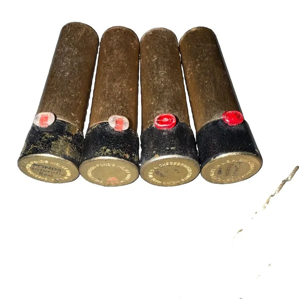 Vintage Ponds Metal Tube Slide Up Lip Stick Creamy High Lustre Rascal Red Set 4